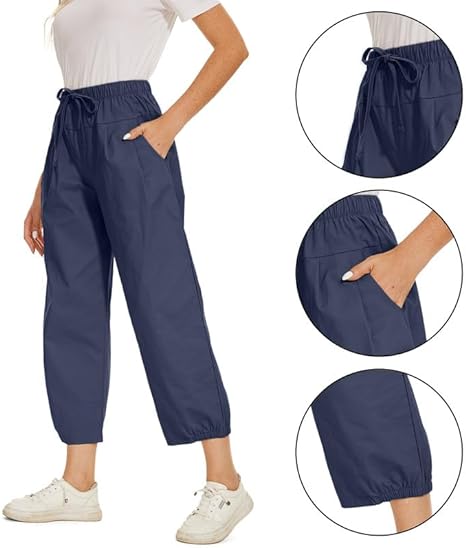 Womens Capri Pants Wide Leg Crop Pants Loose Comfy Drawstring Lounge Yoga Capris Paper Bag Pants with Pockets