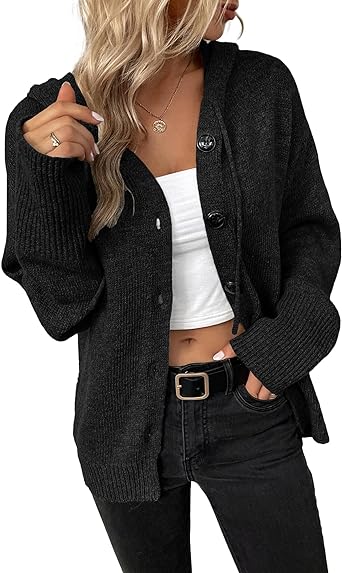 Women's Casual Cardigan V Neck Button Down Hooded Sweaters Long Sleeve Hoodies Outfits